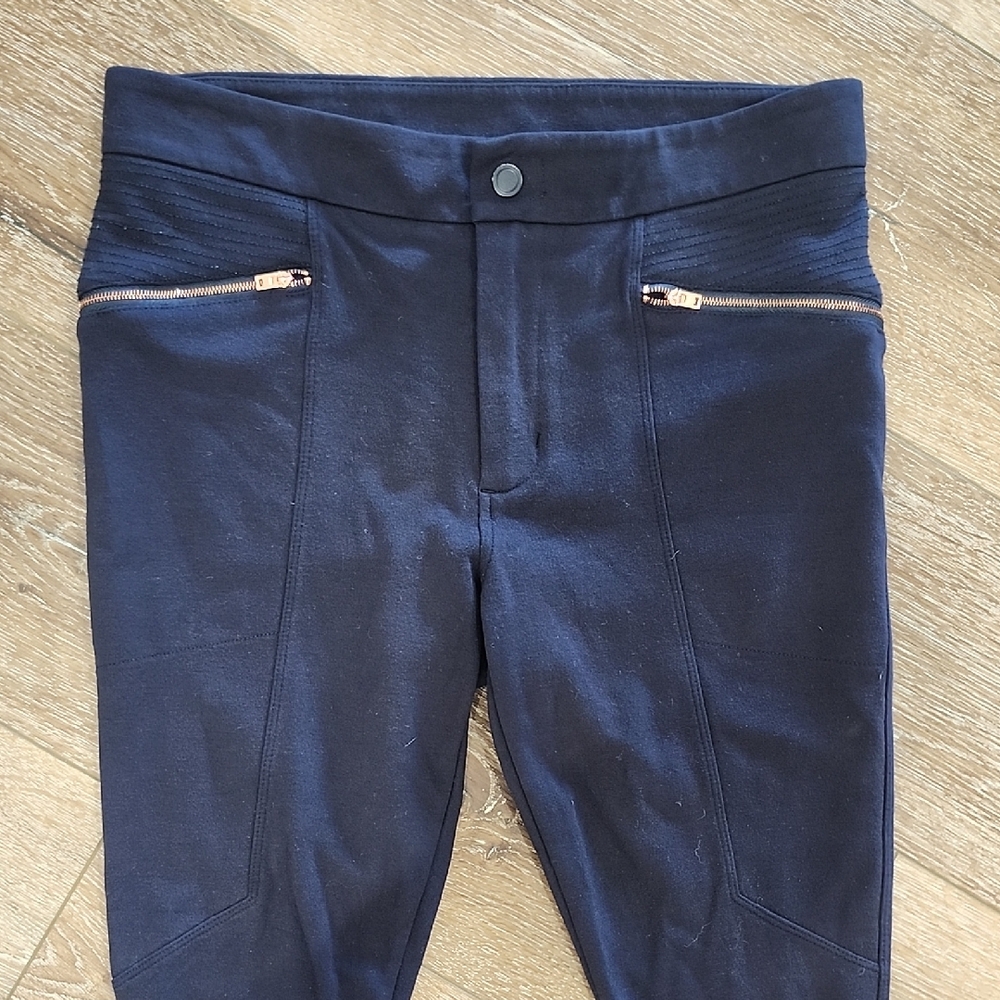 Athleta Ponte Moto 2.0 Midnight Navy Blue Leggings Zip Button Close Atheisure 6